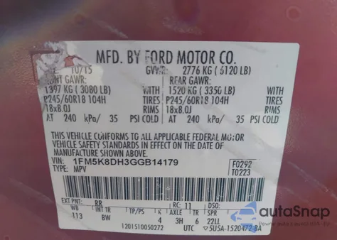 2016 Ford Explorer Xlt z USA, uszkodzony, nr VIN 1FM5K8DH3GGB14179